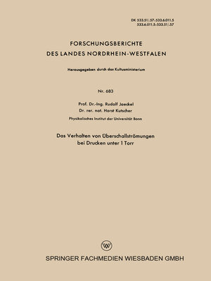 cover image of Das Verhalten von Überschallströmungen bei Drucken unter 1 Torr